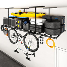4X8 Overhead Garage Storage Rack with 6 Hooks, Adjustable Storage Organization S