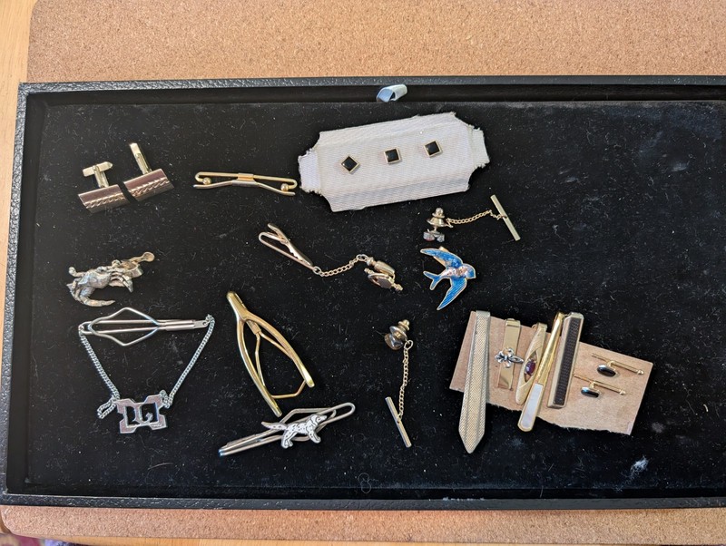 Vintage Lot of Cufflinks, Tie Bar Clips, Studs. 17 Pieces 