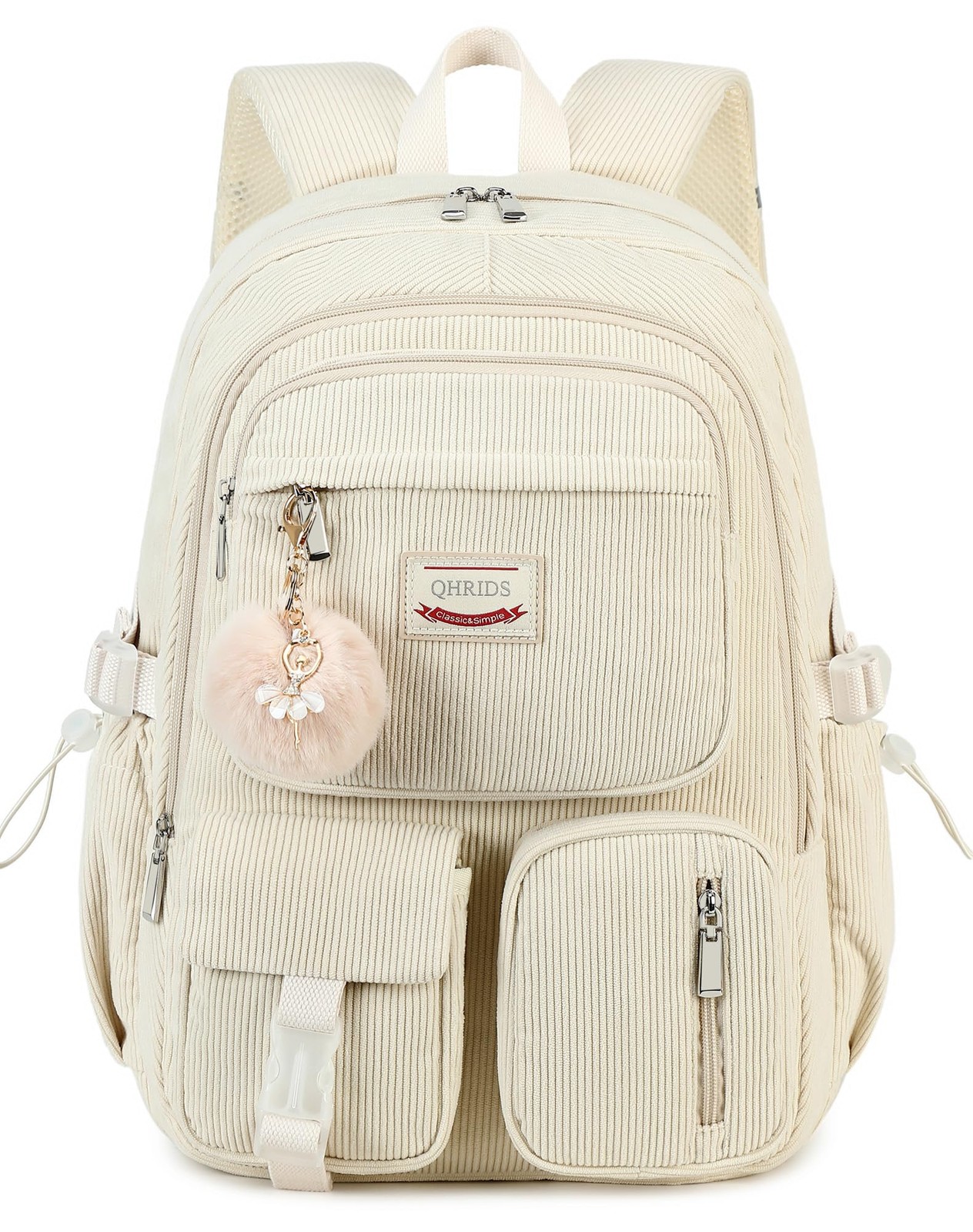 Corduroy Laptop Backpack for Girls Big Student College Elementary School Kids