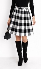 Talbots Buffalo Check Plaid Pleated A-Line Skirt Black White Size Zip Size 4