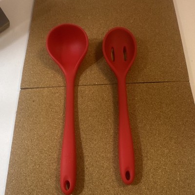 Core Kitchen Red Ladle Slotted Spoon Silicone Cooking Utensil Set 2-Piece