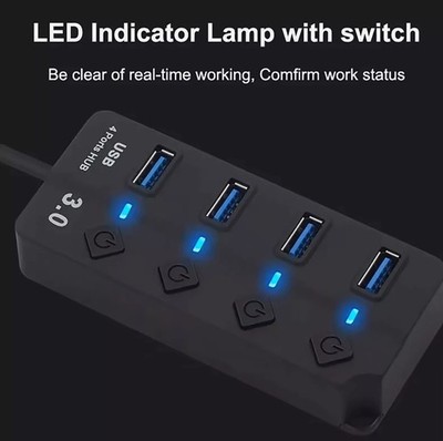 USB 3.0, 2.0 4 in 1 HUB, Splitter, Multi-Port Power Switch, blau LED USB HUB UK