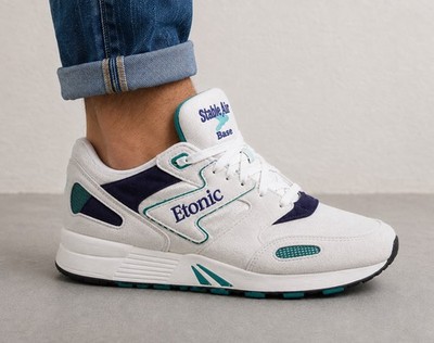 Vintage 90s Etonic Stable Air Base White Teal Mesh Faux Suede Mens Sneakers 8.5D