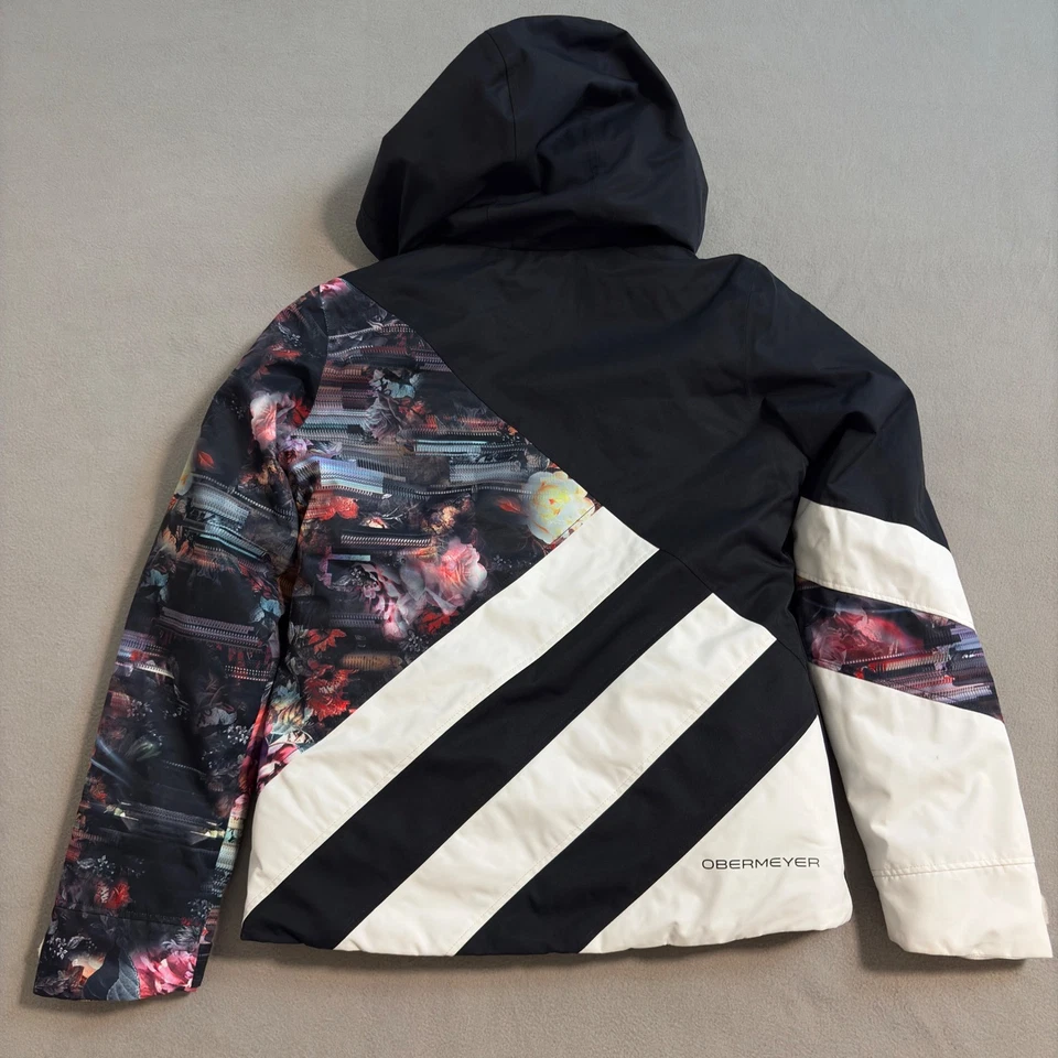 Chaqueta de esquí Obermeyer Tabor Aspen Colorado floral blanca a rayas niña L (14-16) Foto 2 de 4