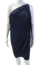 Alice + Olivia Womens One Shoulder Sheer Draped Overlay Mini Dress Blue Size M