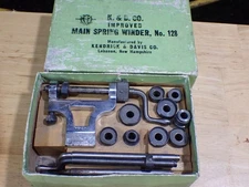 K & D No 128 Watchmakers Improved Pocket Watch Mainspring Winder with 9 Dies VG