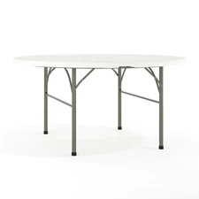 5-Foot Round Bi-Fold White Plastic Folding Table with Carrying Handle