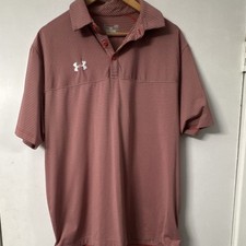 Under Armour HeatGear Polo Shirt Orange/Gray Striped Short Sleeve Loose Men's L