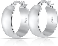 8mm Thick 925 Sterling Silver Hoops Earrings for Women 14K Real Gold Large Hoop