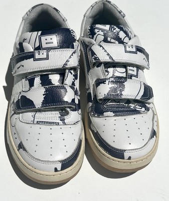 Acne Studios Map Perey Leather Blue White Graphic Strap Unisex Sneakers, 38, 7.5