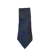 DKNY Grid Geometric Blue Silk NECKTIE TIE