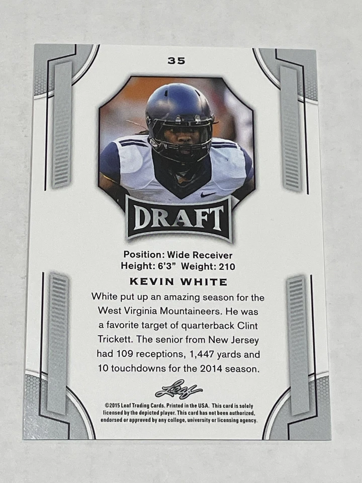 2015 Leaf Draft Football #35 - Kevin White RC - West Virginia Mountaineers - Image 2 of 2