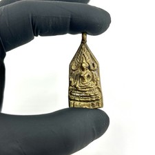 Thai Buddha Amulet Necklace Pendant Phra Chinnaraj Brass Protection Luck