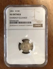 1851 H10C NGC AU Harshly Cleaned Seated Liberty Silver Half Dime, Better Date.