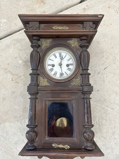 Antique German Hour Chime Wood Wall Clock Vintage Untested