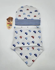 Politana Boys’ Cotton Beanie Hat + Bib Scarf 2 Pc Set Sz 44-46 6-12 Months NWT