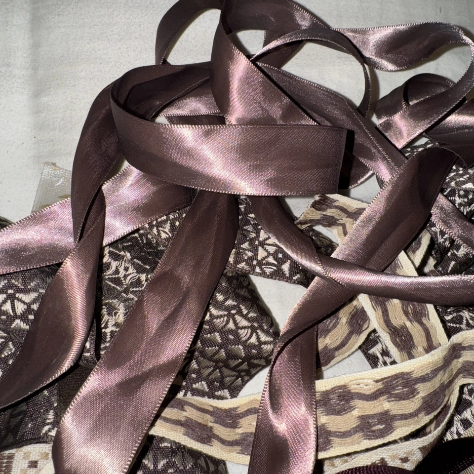 LOTE de Acabamento Jacquard Vintage, Fita de Grão Bruto, Tons de Encadernação de Rayon Marrom - Imagem 4 de 4