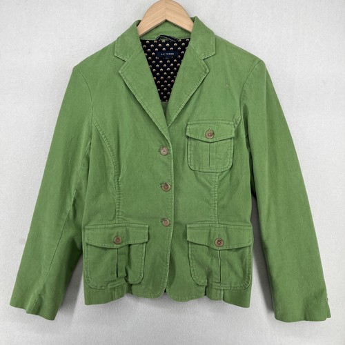 LANDS' END Jacket Womens 10 M Corduroy Cotton Button Front Blazer Lined Green