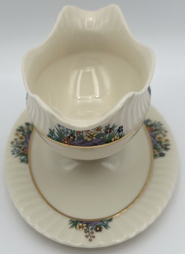 Lenox Rutledge Enameled Flowers Gravy Boat with Attached Underplate P303 USA - Picture 9 of 17
