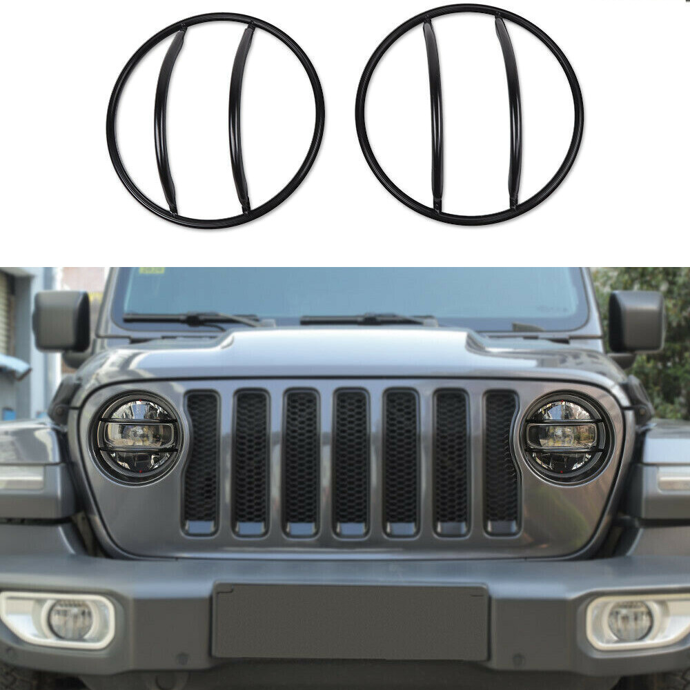 2Pcs Front Headlight Lamp Guards Cover Trim Fit 2018+ Jeep Wrangler JL JT Black