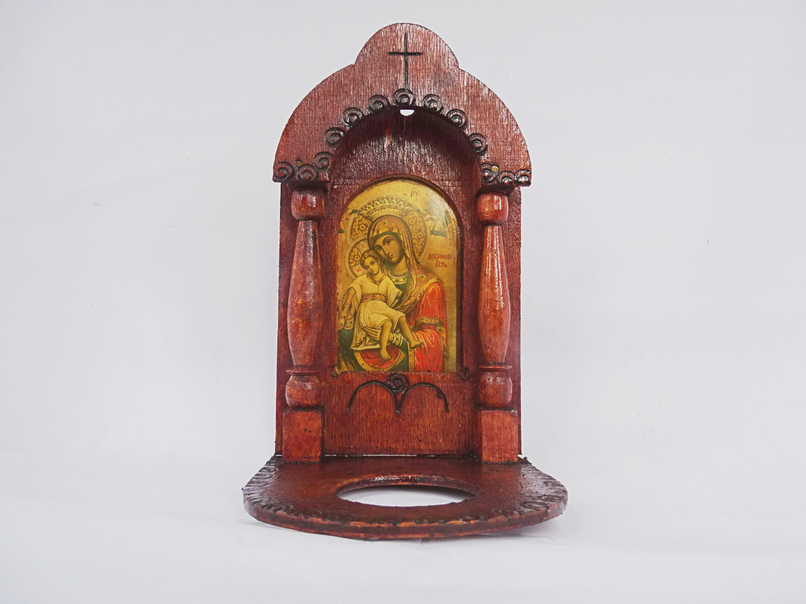 Old Wooden Orthodox iconostasis paper icon of Virgin Mary and Child IBD