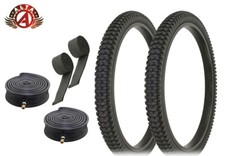 ALTA BICYCLE WIRE BEAD M.T.B WIDE TIRES 26 x 2.50 BLACK ROUGH KNOBBY 6pc SET.