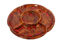 CALIFORNIA POTTERY Divided Serving Dish Chip & Dip Relish Tray Drippy Poppy