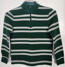 Gap Kids Childs Size XL Green Gray Striped Pullover Sweater LS 1/4 Zip Neckline