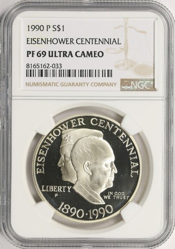 1990-P $1 Eisenhower Centennial Silver Dollar Commemorative NGC PF69 Ultra Cameo - 第 1/2 張圖片