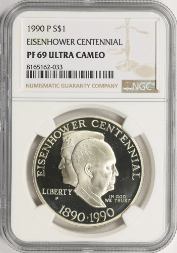 1990-P $1 Eisenhower Centennial Silver Dollar Commemorative NGC PF69 Ultra Cameo