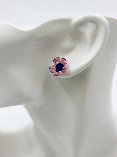 Ohrstecker Blüte Blumen Ohrringe Lampwork Rosa Nachtblau Edelstahl #AS028 - Bild 8 von 10