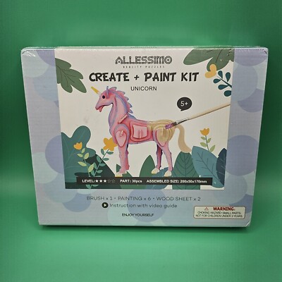 Allessimo Reality Puzzle Paint Kit - Wooden Unicorn - 30pcs Model Paint Kit New