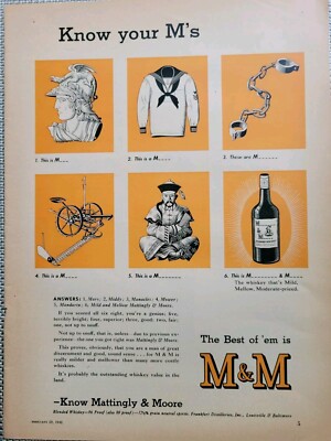 1942 M & M Mattingly & Moore blended whiskey know M's vintage  ad