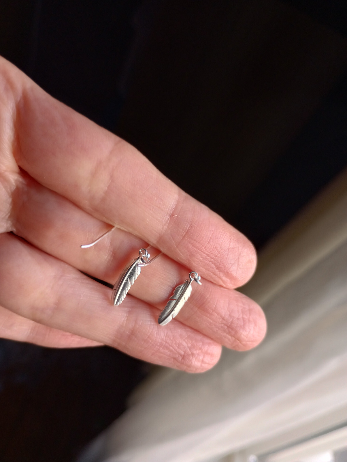 Feather Earrings Dangle Hook Sterling Silver Dain… - image 3