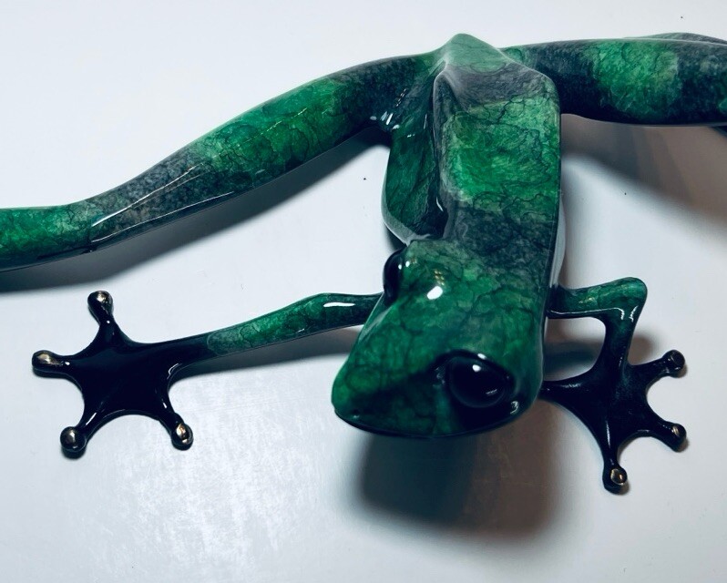 LARGE STRETCH Bronze Frog Sculpture BF5 by Frogman Tim Cotterill