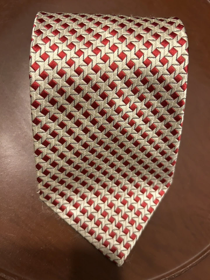 Corbata Pazhsden 100 % hecha a mano seda roja y blanca a cuadros tejida estampado vintage elegante Foto 2 de 4
