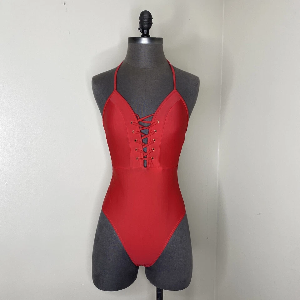 Traje de baño New Look para mujer de una pieza con cuello en V rojo sexy 6 EE. UU. 10 UK 38 UE  Foto 2 de 4