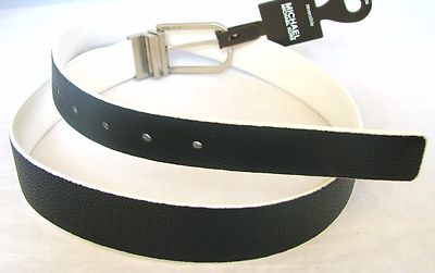 Reversible Michael Kors Black and White Leather Belt with Silver MK buckle Michael Kors L Women main image 4