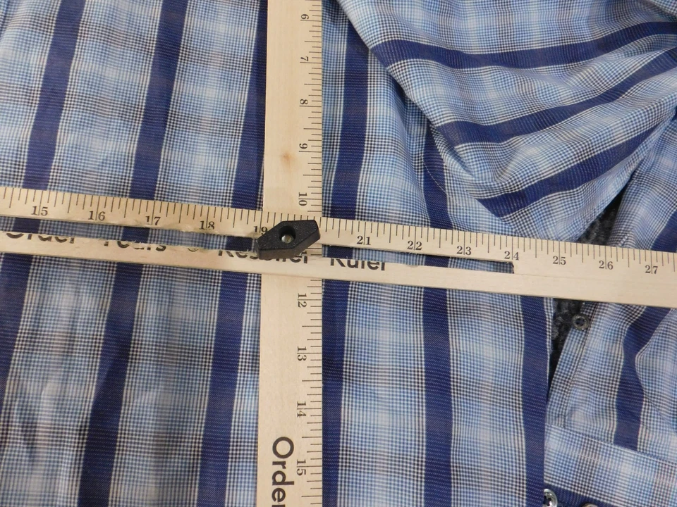 Bugatchi Shirt xl blue plaid mens shaped fit plaid button up geometric business - Image 4 of 4