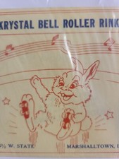 1930's-50's  Krystal Bell Roller Rink, Marshalltown, Iowa, Label  Vintage