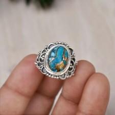 925-Sterling Silver Gemstone Blue Copper Turquoise Handmade Women Silver Ring