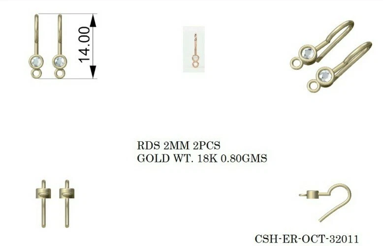 Hallazgos de alambre de oreja de oro blanco macizo de 14K diamantes naturales hallazgos de joyería. Foto 4 de 4