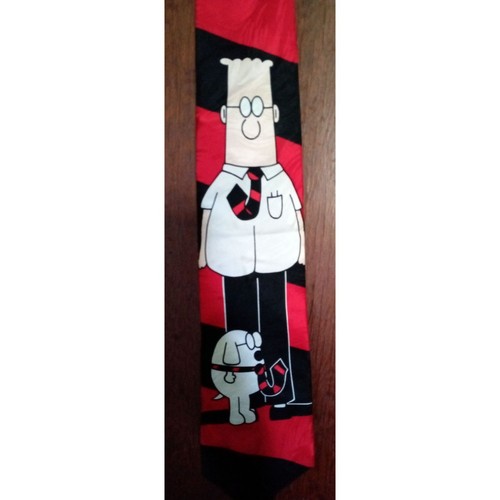 Corbata a rayas negras y rojas de seda con tira cómica Dilbert & Dogbert - Imagen 2 de 9