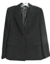 Kasper Petite Womens Black Peak Lapel Flap Pocket Chalk Stripes Suit Blazer S