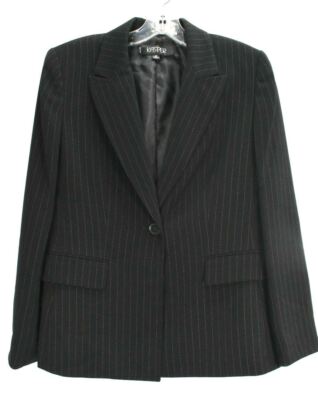 Kasper Petite Womens Black Peak Lapel Flap Pocket Chalk Stripes Suit Blazer  S