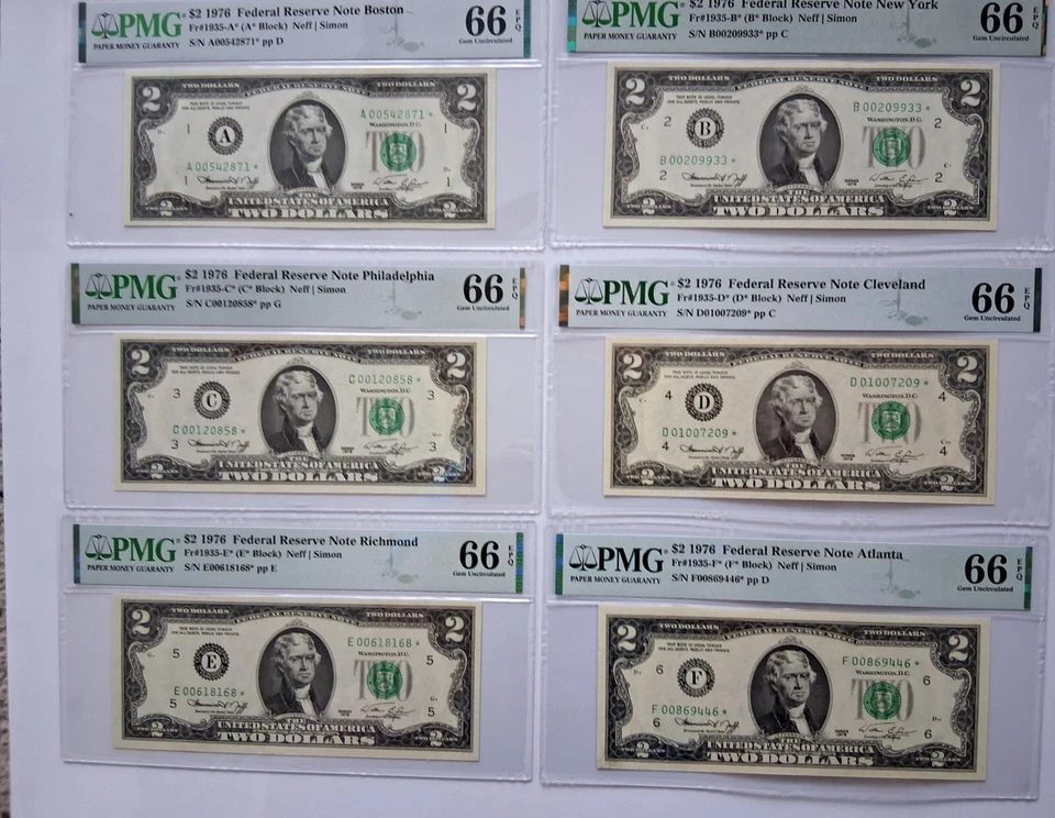 1976 $2 STAR Notes - Set of all (12) Fed. Res. Banks (A thru L) 66 EPQ Gem Unc. - Image 2 of 4