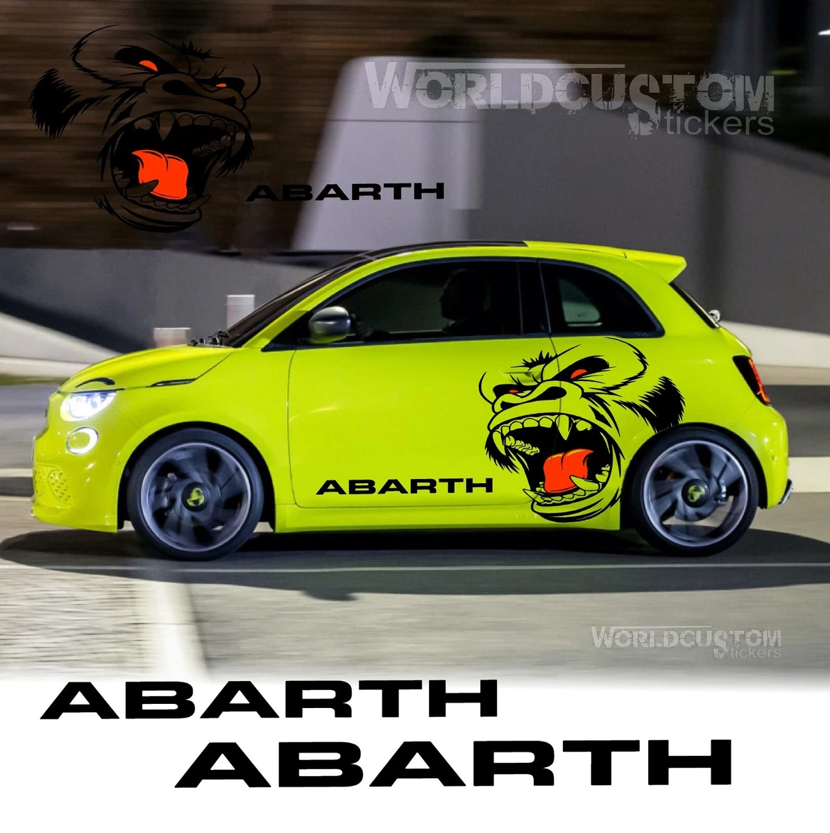 Adesivi Stickers laterali per Fiat 500 Abarth Angry Kong Auto Tuning Sport  | eBay