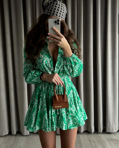 ZARA PRINTED MINI DRESS GREEN COLLAR LONG SLEEVE SS22 SIZES XS-XXL REF.  4786/058 | eBay