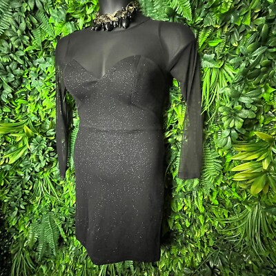 DEAR MOON Dress Women Size 7 Black Formal Mini illusion Neckline Party  0448