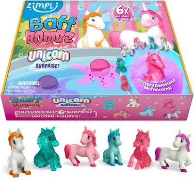 Unicorn Bath Bombs with Toy Surprise, Fun Colorful Fizz, Safe for Kids, 6-Pack